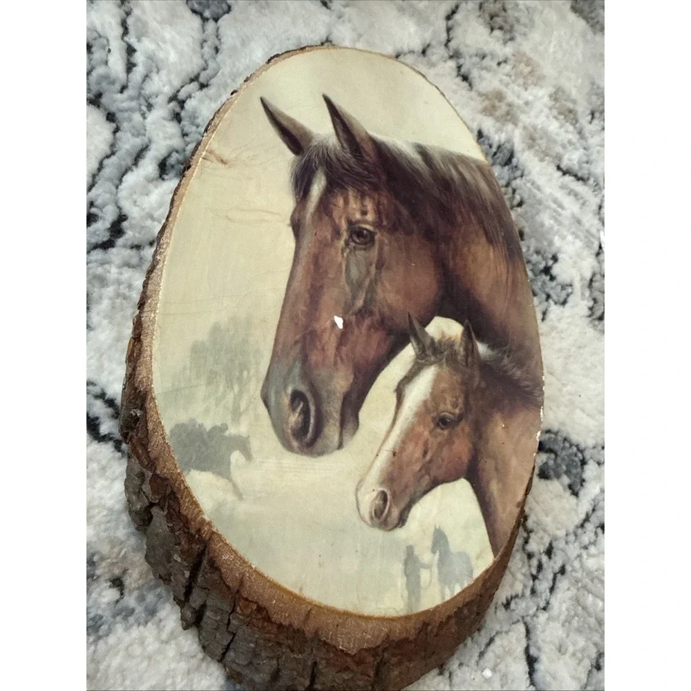 Horse Art Wood Slice Slab Plaque - As is